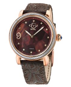Женские швейцарские кварцевые коричневые кожаные часы Ravenna с цветочным принтом 37 мм GV2 by Gevril, коричневый