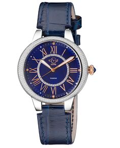 Женские часы Astor II швейцарские кварцевые синие кожаные 36 мм GV2 by Gevril, синий