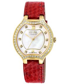 Женские часы Lugano швейцарские кварцевые красные кожаные 35 мм Gevril, красный