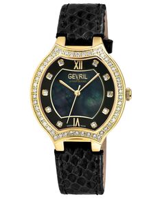 Женские часы Lugano швейцарские кварцевые черные кожаные 35 мм Gevril, черный