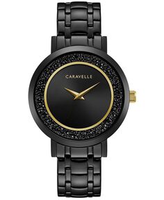 Женские кристально-черные часы-браслет из нержавеющей стали, 36 мм Caravelle, черный