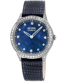 Женские часы Morcote швейцарские кварцевые синие кожаные 36 мм Gevril, синий