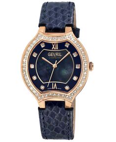 Женские часы Lugano швейцарские кварцевые синие кожаные 35 мм Gevril, синий