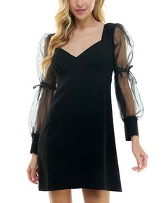 Мини-платье с прозрачными рукавами и завышенной талией для юниоров City Studios, черный