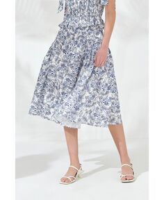 Женская льняная юбка-миди с принтом endless rose, синий