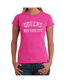 Женская футболка с рисунком Word Art — популярные районы Квинса LA Pop Art, розовый