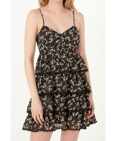 Женское многоуровневое мини-платье с цветочным принтом Free the Roses, черный