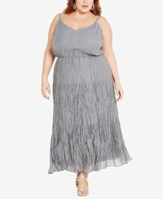 Модное платье макси с расклешенным кроем Sabina больших размеров City Chic, серебро