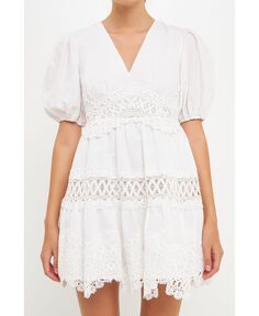 Женское мини-платье с кружевной отделкой endless rose, белый