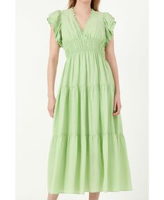 Женское многоуровневое платье миди с кружевной отделкой Free the Roses, зеленый