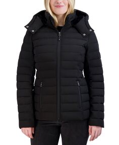 Женское компактное пуховое пальто стрейч с капюшоном из искусственного меха Nautica, черный