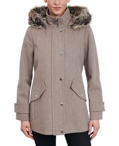 Женское длинное пальто с капюшоном и отделкой из искусственного меха London Fog