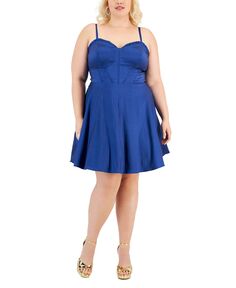 Модное платье-корсет из тафты больших размеров с расклешенным силуэтом B Darlin, темно-синий