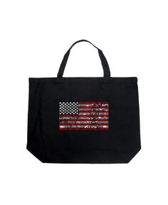 Американский флаг фейерверка — большая сумка-тоут Word Art LA Pop Art, черный