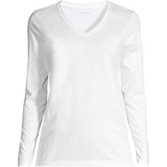 Женская непринужденная хлопковая футболка Supima с длинными рукавами и v-образным вырезом Lands&apos; End, белый