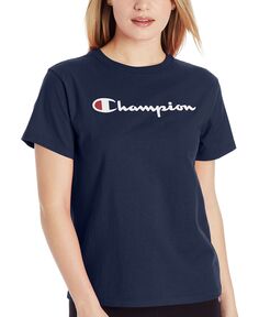 Женская хлопковая классическая футболка с круглым вырезом и логотипом Champion