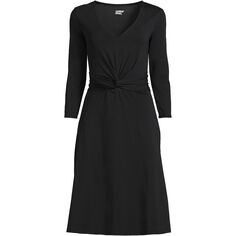 Женское легкое хлопковое платье из модала с рукавами 3/4 и расклешенным v-образным вырезом Lands&apos; End, черный