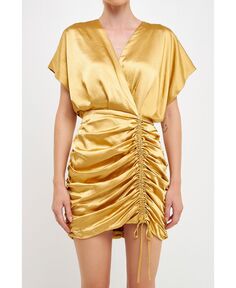 Женское атласное мини-платье с запахом и сборками endless rose, золотой
