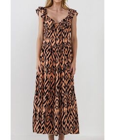 Женское платье макси с рюшами и принтом тигра English Factory