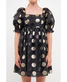 Женское мини-платье из органзы в горошек English Factory, черный