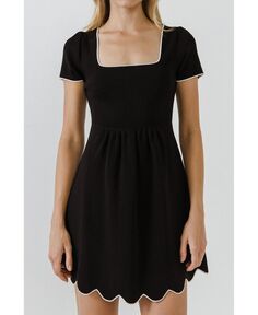 Женское трикотажное платье с фестонами и контрастными деталями English Factory, черный