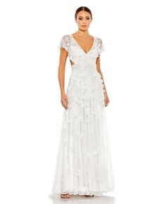 Женское струящееся платье со шнуровкой и украшением MAC DUGGAL, белый