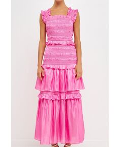 Женское блестящее платье макси со сборками endless rose, розовый