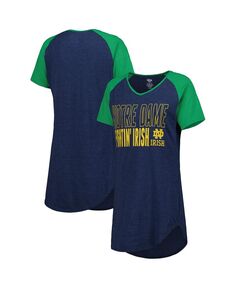 Женская ночная рубашка с v-образным вырезом и темно-синим принтом «Хезер», зеленая ночная рубашка Notre Dame Fighting Irish Raglan Concepts Sport