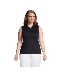 Женская рубашка-поло без рукавов Supima больших размеров из хлопка Lands&apos; End, черный