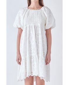 Женское комбинированное платье из трикотажа и вышивки English Factory, белый