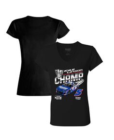 Женская черная футболка Kyle Larson с чемпионом серии NASCAR Cup 2021 HendrickCars.com Official Champ с v-образным вырезом Hendrick Motorsports Team Collection, черный
