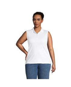 Женская рубашка-поло без рукавов Supima больших размеров из хлопка Lands&apos; End, белый