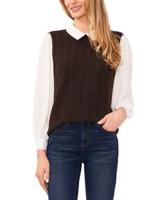 Женская блузка-свитер-жилет с воротником и рукавами CeCe