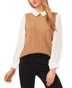 Женская блузка-свитер-жилет с воротником и рукавами CeCe