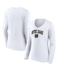 Женская белая футболка с длинным рукавом и v-образным вырезом с логотипом Notre Dame Fighting Irish Evergreen Campus Fanatics, белый