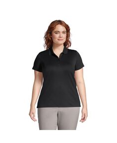 Женская хлопковая рубашка-поло с короткими рукавами больших размеров Supima Lands&apos; End, черный