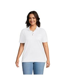 Женская футболка-поло больших размеров с коротким рукавом Super T Lands&apos; End, белый