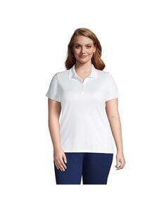 Женская хлопковая рубашка-поло с короткими рукавами больших размеров Supima Lands&apos; End, белый