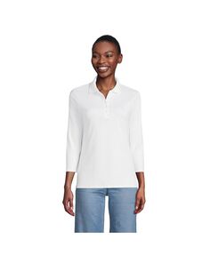 Женская хлопковая рубашка-поло Supima с рукавами три четверти Lands&apos; End, белый