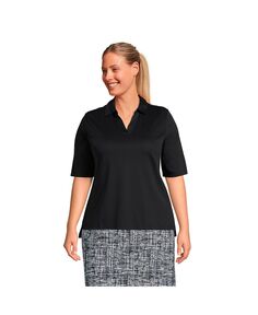 Женская футболка-поло из пике с рукавами до локтя больших размеров Lands&apos; End, черный