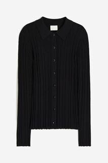 Кардиган H&amp;M Rib-knit With Collar, черный H&M