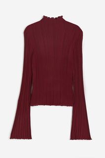 Лонгслив H&amp;M Rib-knit Mock Turtleneck, темно-красный H&M