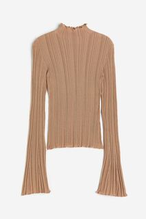 Лонгслив H&amp;M Rib-knit Mock Turtleneck, темно-бежевый H&M