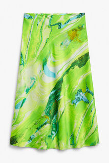 Атласная юбка Monki миди с принтом, ярко-зеленый
