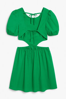 Мини-платье Monki из поллина с пышными рукавами и открытой спиной, зеленый