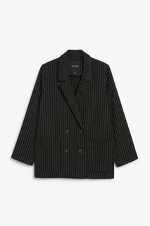 Двубортный пиджак Monki в тонкую полоску, черный
