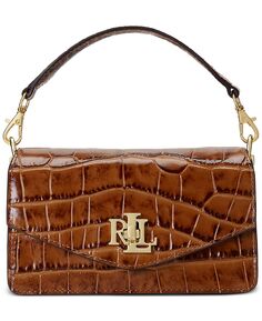Маленькая кожаная сумка через плечо Tayler Lauren Ralph Lauren, коричневый