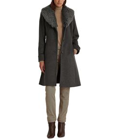 Женское длинное пальто с отделкой из искусственного меха Lauren Ralph Lauren