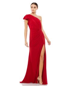 Женское платье с драпировкой на одно плечо и рюшами MAC DUGGAL, красный