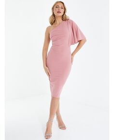 Женское платье миди из крепа на одно плечо с аквалангом QUIZ, розовый